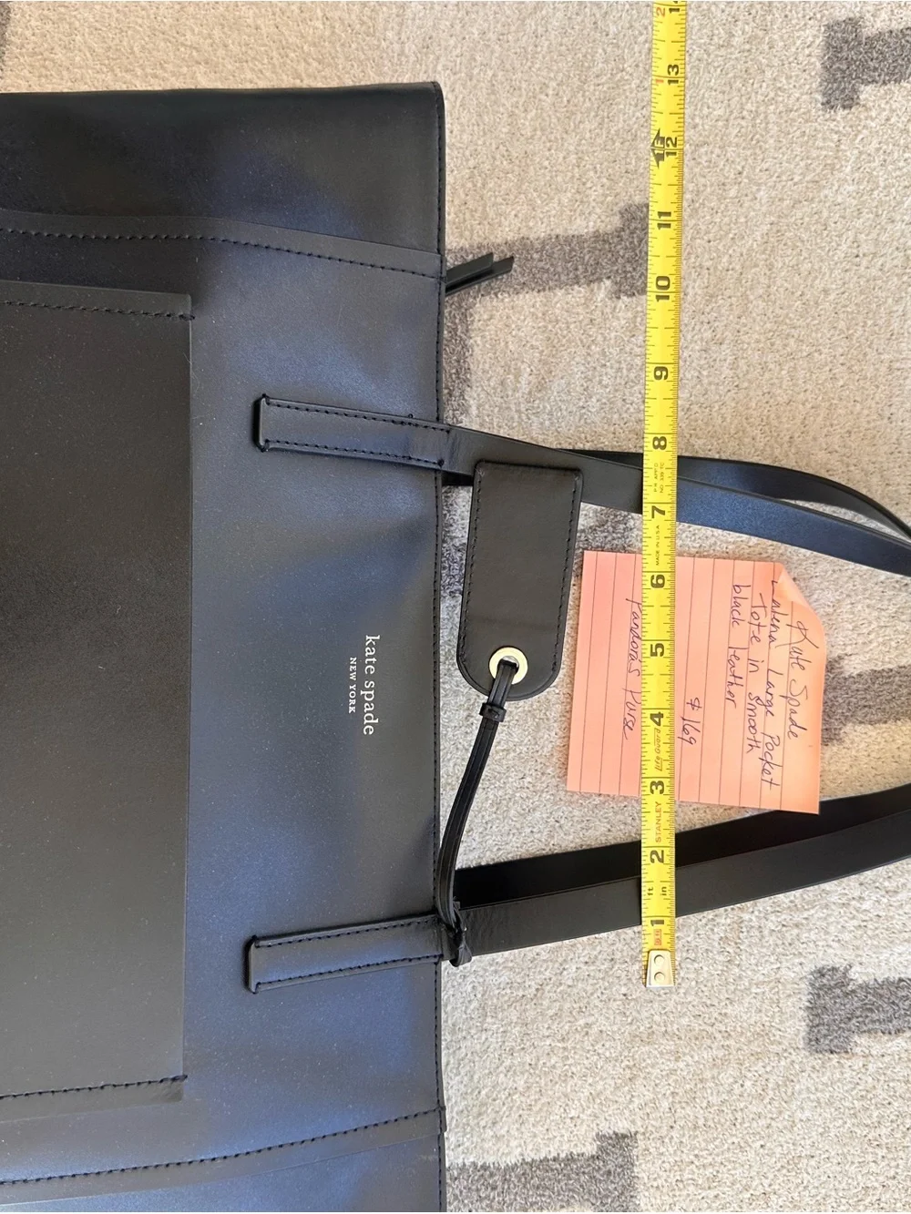 kate spade Black Leather Laptop Tote with Front Pocket